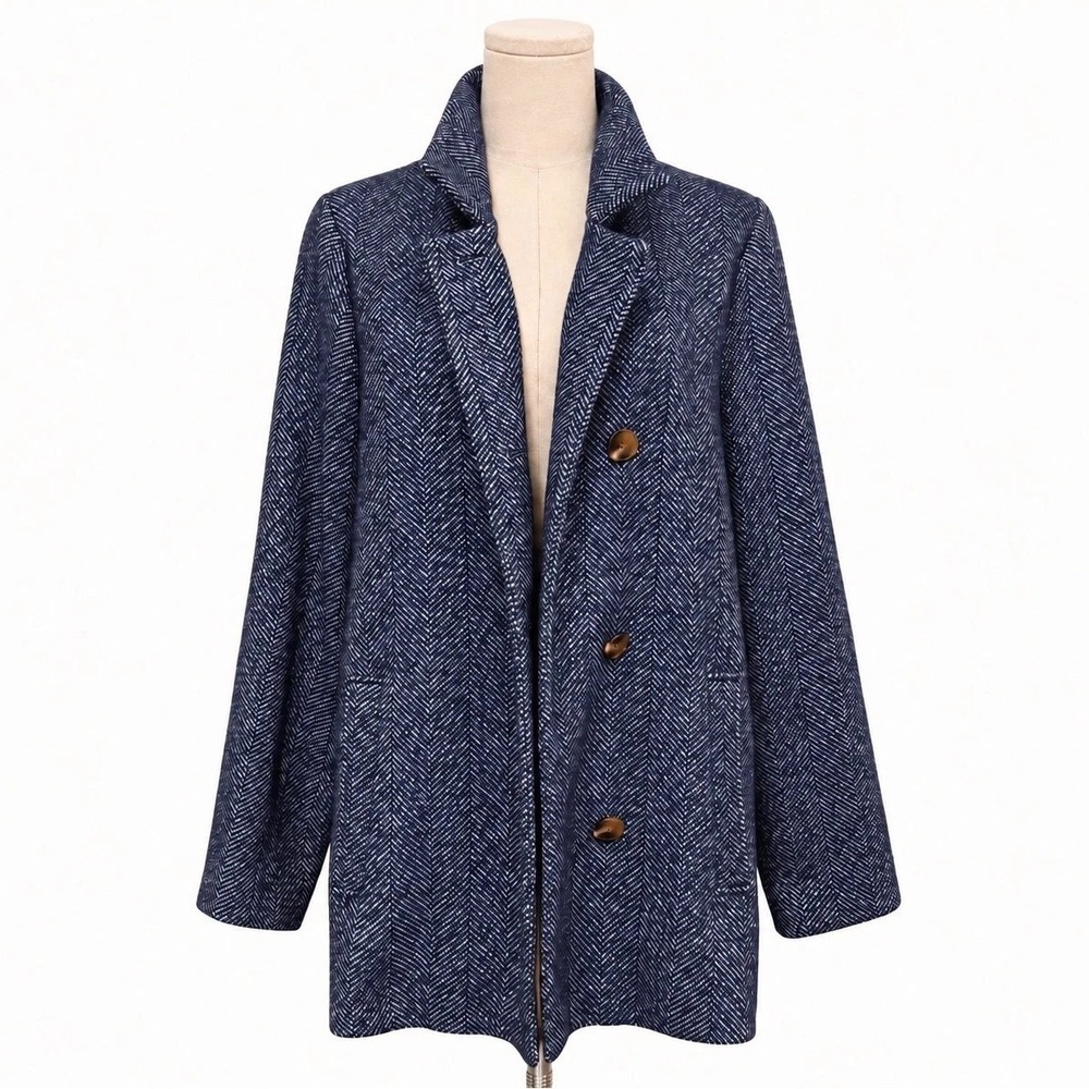 Old Navy Navy Blue Herringbone Car Coat Womens S Oversized Old Money Heritage